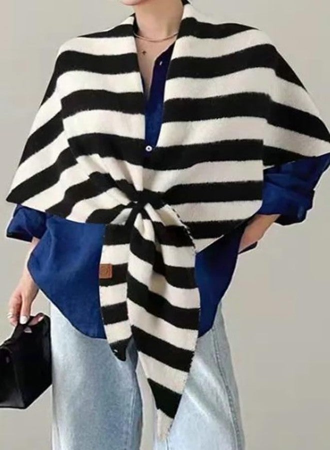 EMGILL Winter Warm Shawl Wraps for Women Knitted Striped Knotted Cardigan Cape Soft Triangle Scarf Wrap Travel Elegant Tops Poncho - Image 3